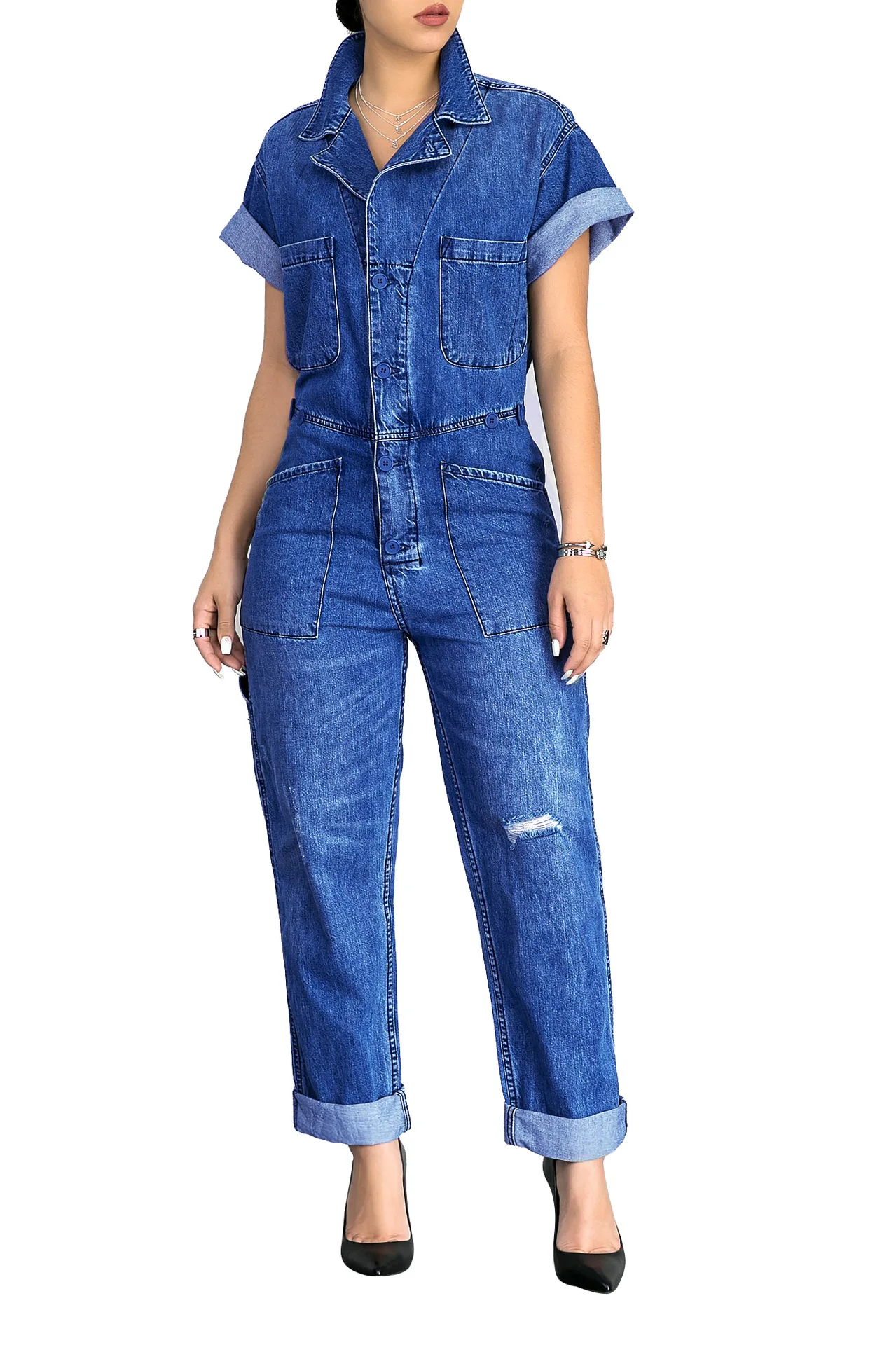 8788 Women Short Jeans Jacket Plus Size Denim Jumpsuit - Buy Denim ...