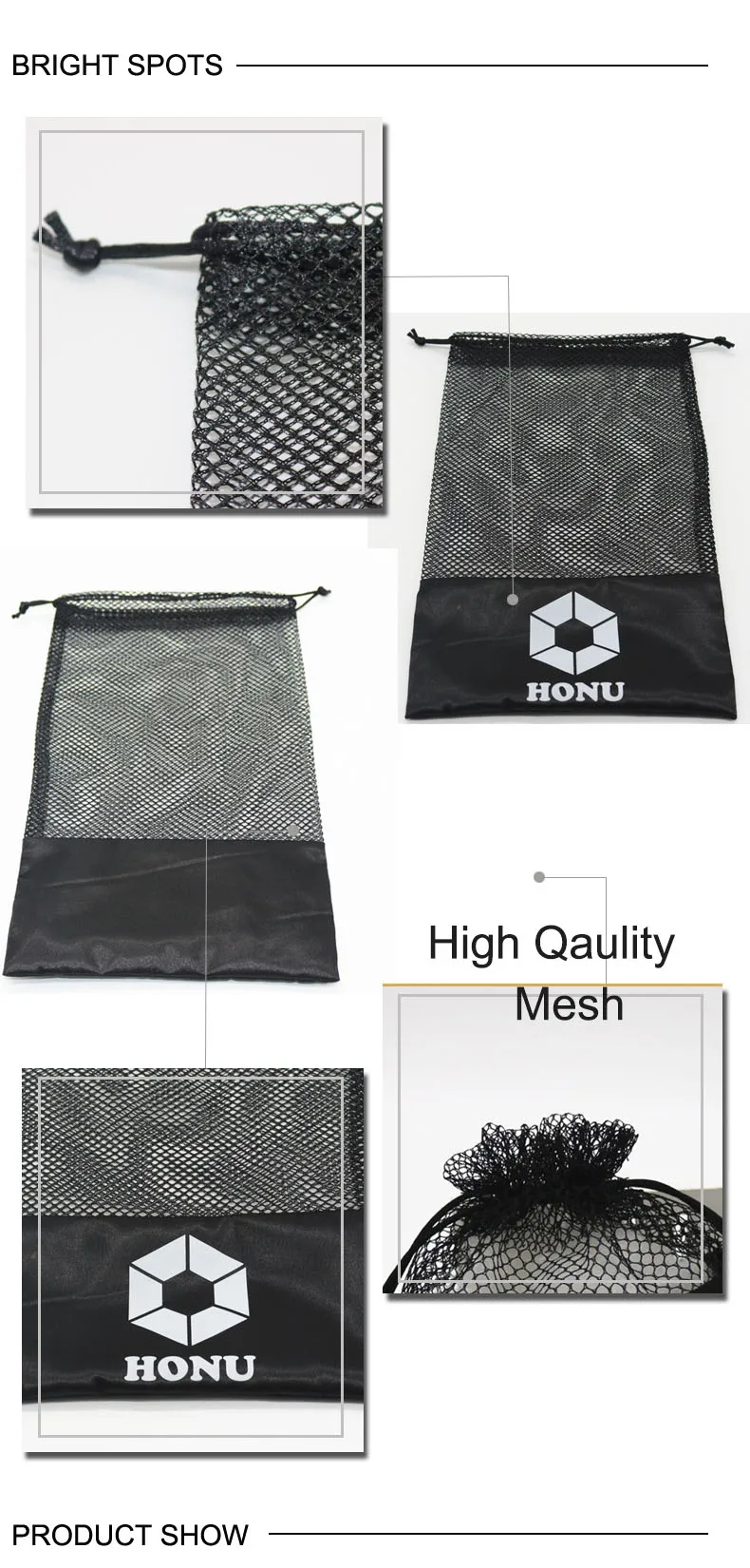 Wholesale Personalized Black Drawstring Mesh Bag With Custom Logo - Buy ...