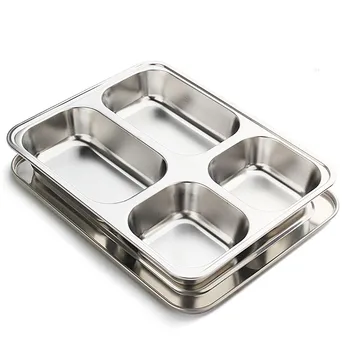 4 Sections Stainless Steel Bento Lunch Box Divided Food Trays With Lid ...