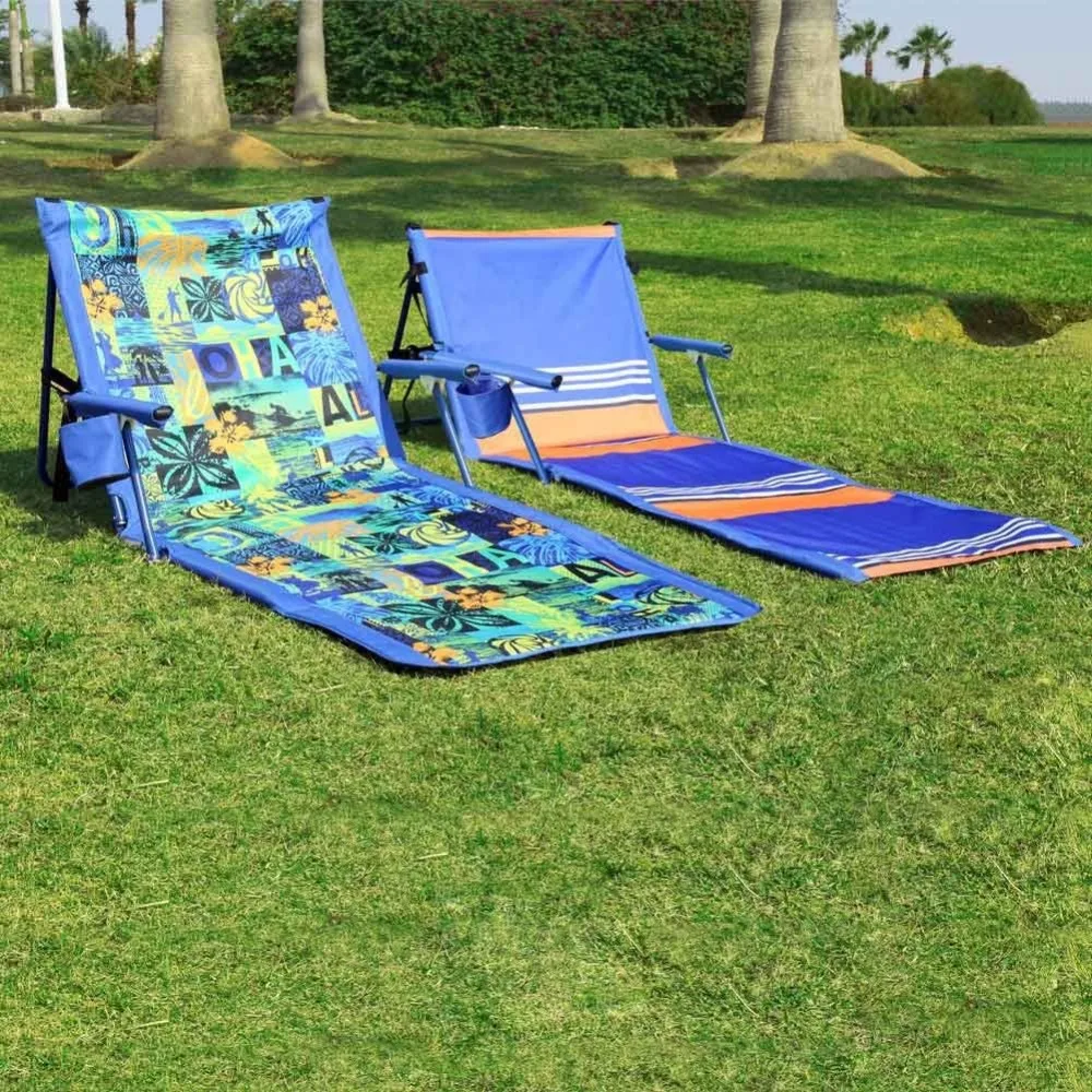 Outdoor Stripe Deluxe Portable Reclining Sun Beach Lounger With Carry