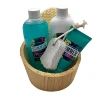 Promotional natural wooden tub bath spa whitening skin care lotion gift set with loofah bath pad