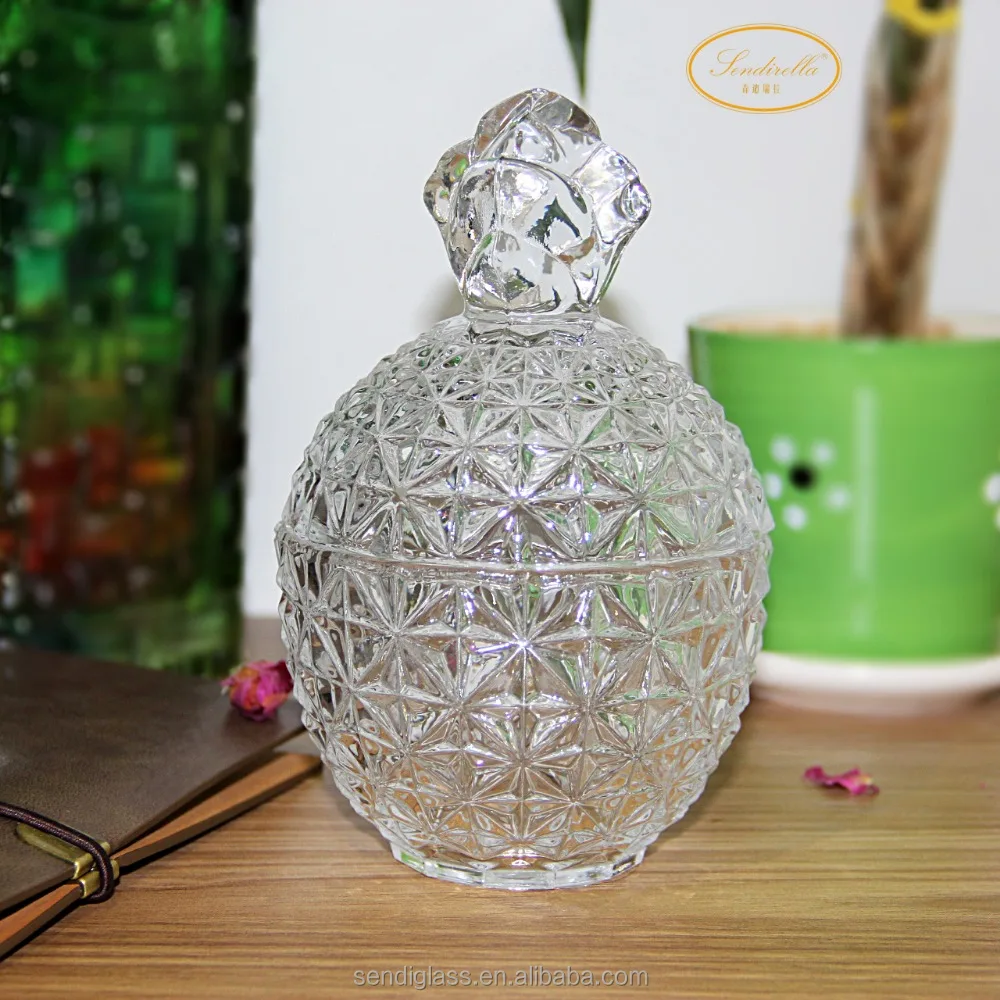 
New Design Crystal Pineapple Shaped Glass Candy Box Jar with Lid 