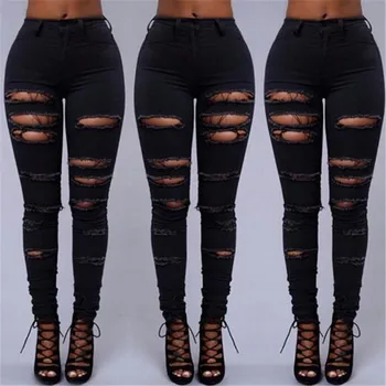 black cut up jeans