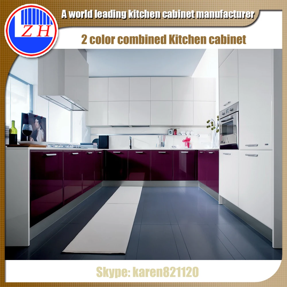 2016 New High Glossy Modern Purple White 2 Color Combined Kitchen ...