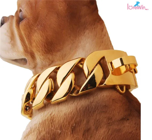 Breite 31mm Länge 12 Zoll Edelstahl Luxuriöse Cuban Link Hund Gold