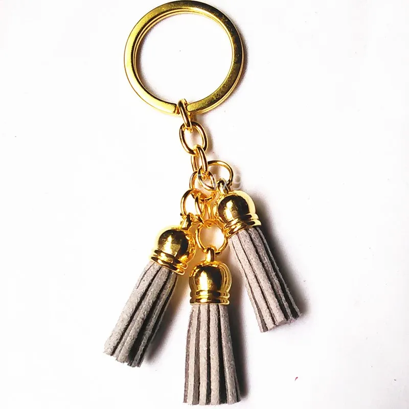 2016 Fashion Leather Design Superfine Fiber 3 Tassel Keychains Golden