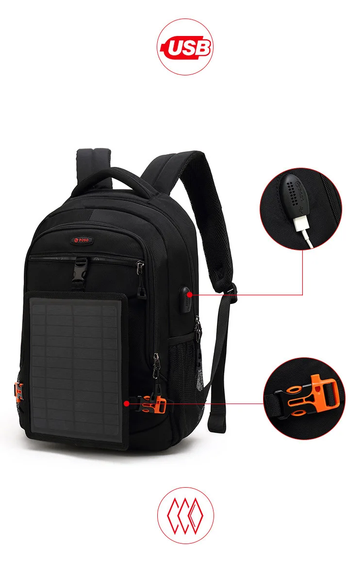 Outdoor usb solar charging backpack multi-functional fashion notebook backpack
