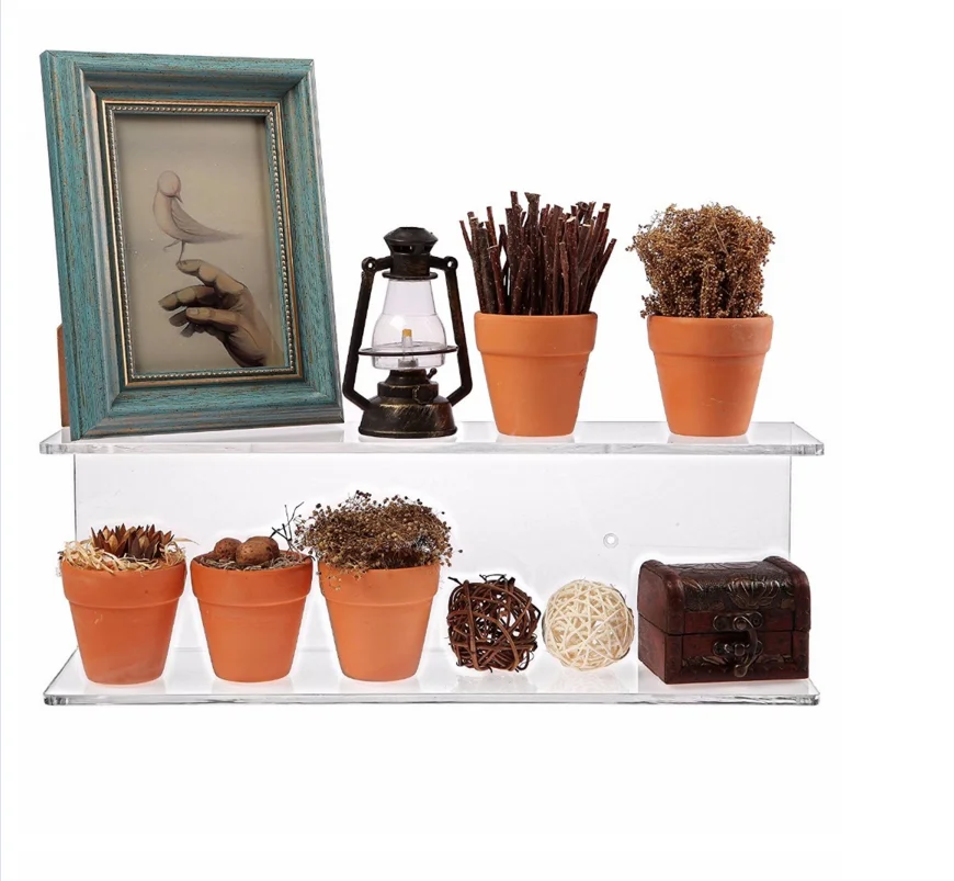 Custom Creative Clear Window Shelf Acrylic Floating Veg Ledge Suction Cup Window Plant Shelf For