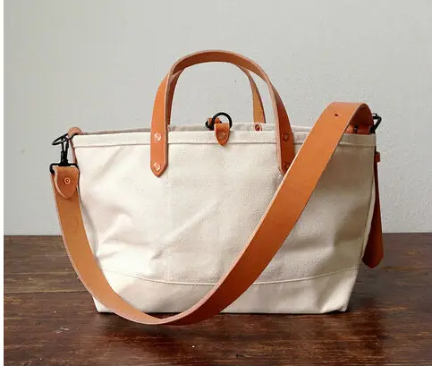 leather handle canvas tote bag