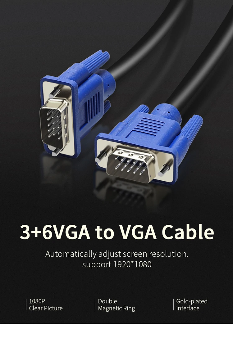 Factory Blue 15pin Male to Male VGA 3+6 Cable 1.5m 1.8m 3m 5m 10m 20m 30m for Computer HDTV Projector