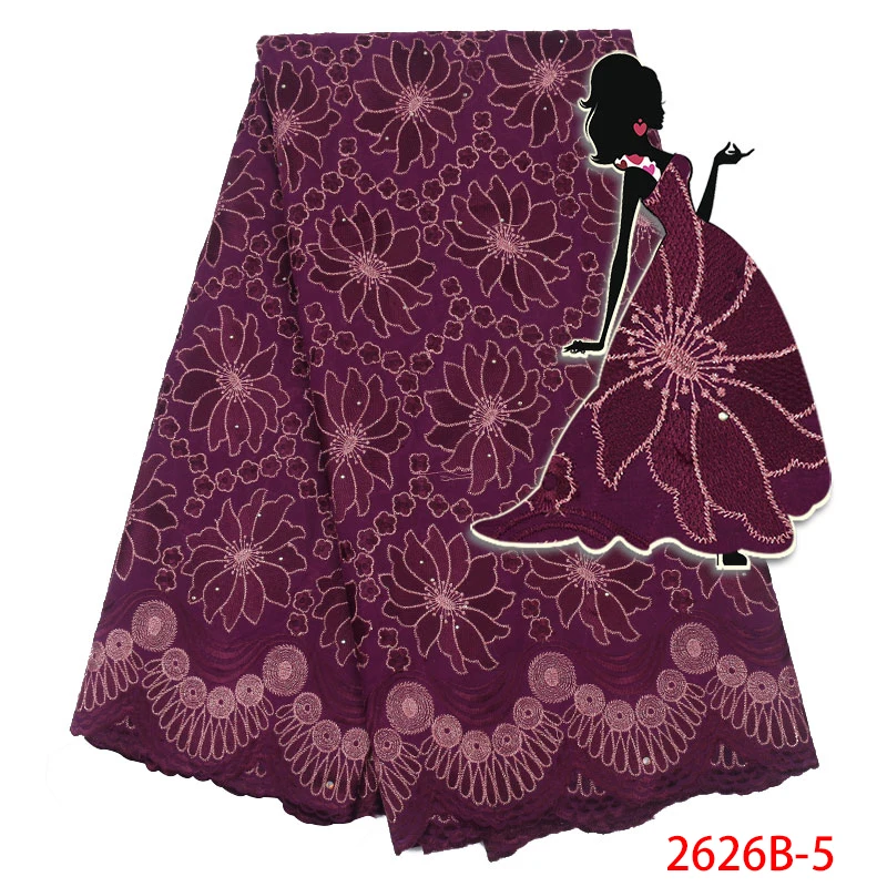 African Swiss Voile Lace in Switzerland Cotton Fabric Lace with Embroidery for Nigerian Women Dress XZ2626B