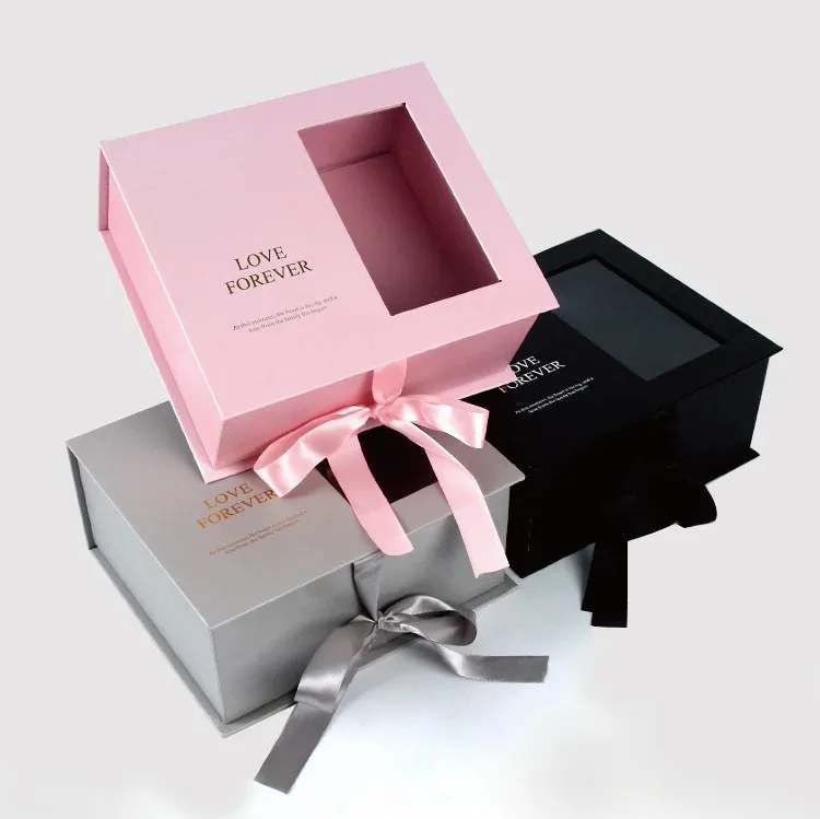 Black Luxury Packaging Flower Gift Hard Box With Ribbon - Buy Black ...