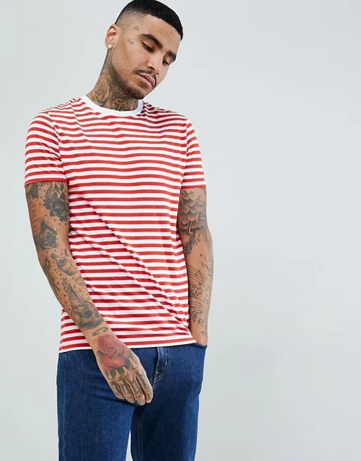 white t shirt with red stripes