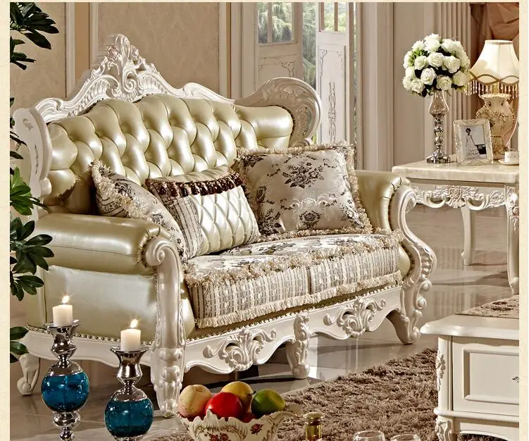 high quality European antique living room sofa furniture genuine leather set pfy10031