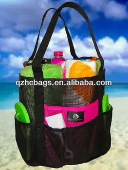 Mesh Family Beach Tote Black Bag W Pink Accent Pockets By Canvas Mesh Family Beach Tote Black Bag W Pink Accent Pockets By Canvas Hc