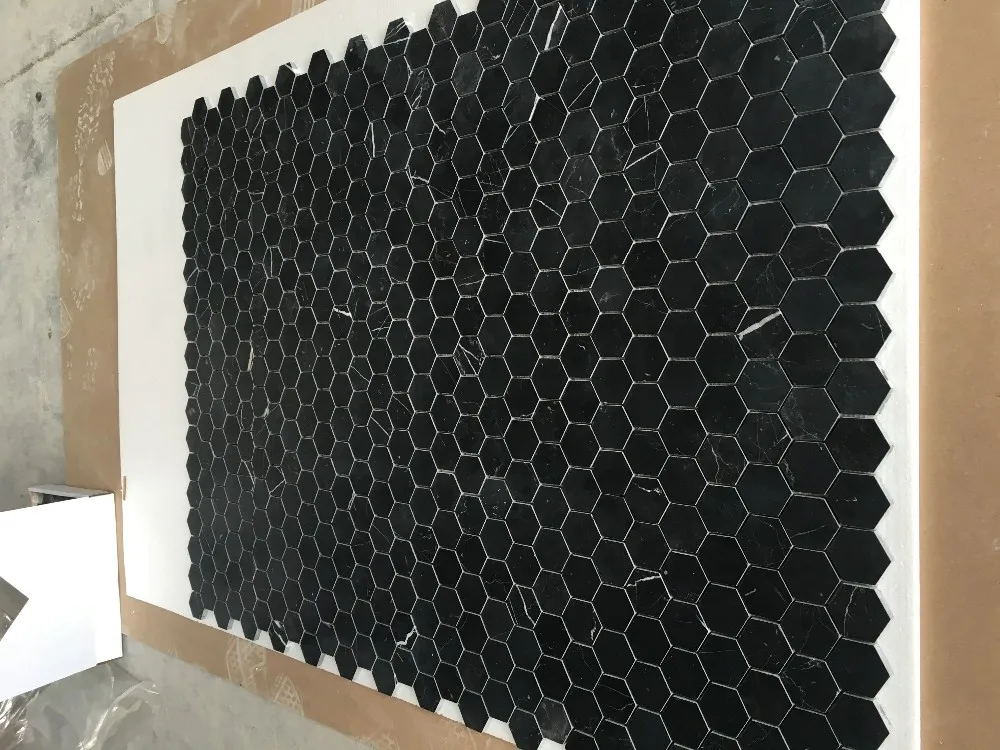 Azulejos De Mosaico Negro,Mosaico De Mármol Pulido Hexagonal Para