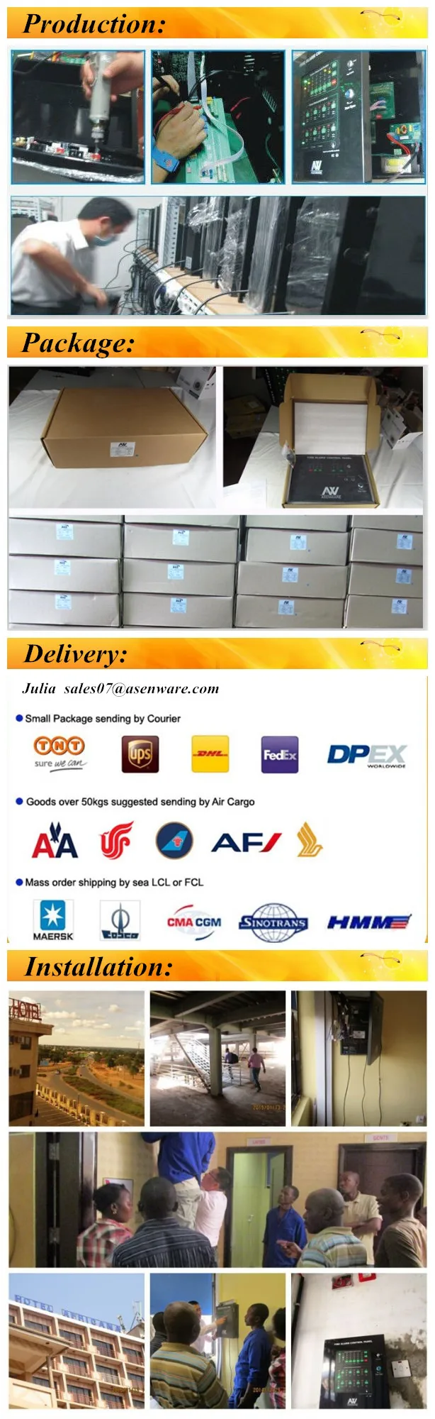 EN54 part 2&4 standard Fire Alarm Control Module Activate Each Zone Bell