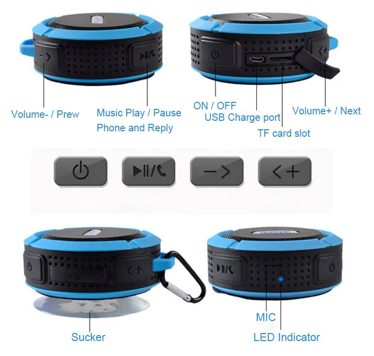 2019 trending mini suction cup car speaker outdoor sport portable waterproof C6 wireless speaker - ANKUX.COM