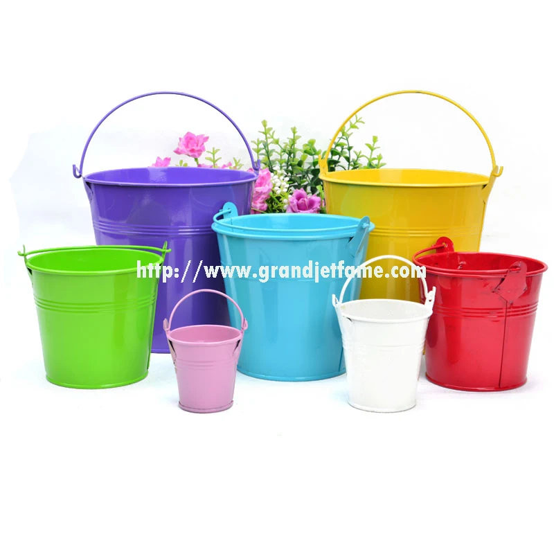 Galvanized Metal Flower Bucket With Handle Wholesale Decorative Pots