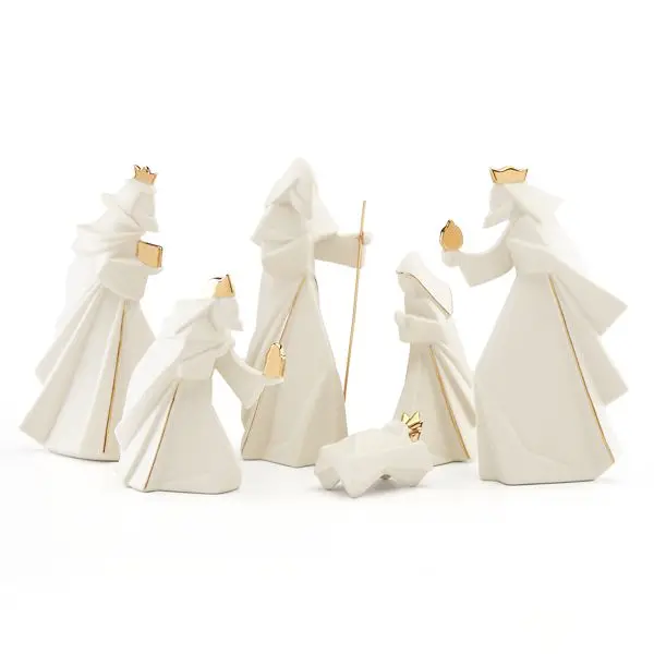 Porcelain Holiday Splendor 8 Piece Nativity Set Gold/white Wholesale