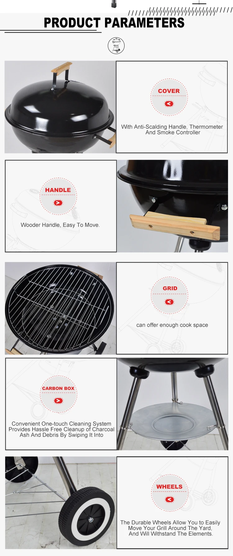 Black Grill Plate Bbq Outdoor Charcoal Small Pulley Round Bbq Grill