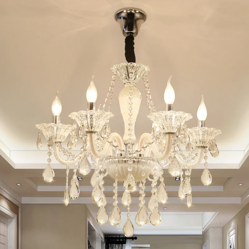 Huaqi Good Quality White Color Metal Chain  LED Austrian Crystal Chandeliers