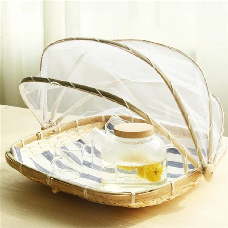 Rectangular Bamboo Outdoor Picnic Fruit Basket With Net Cover Buy