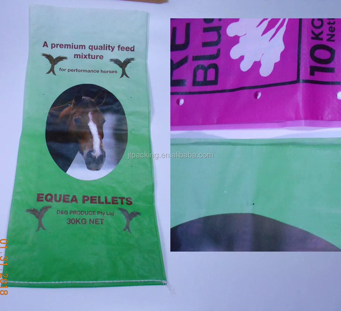 Custom attractive printing moistureproof packaging 50kg plastic grain maize packing wheat flour ricebags with handl