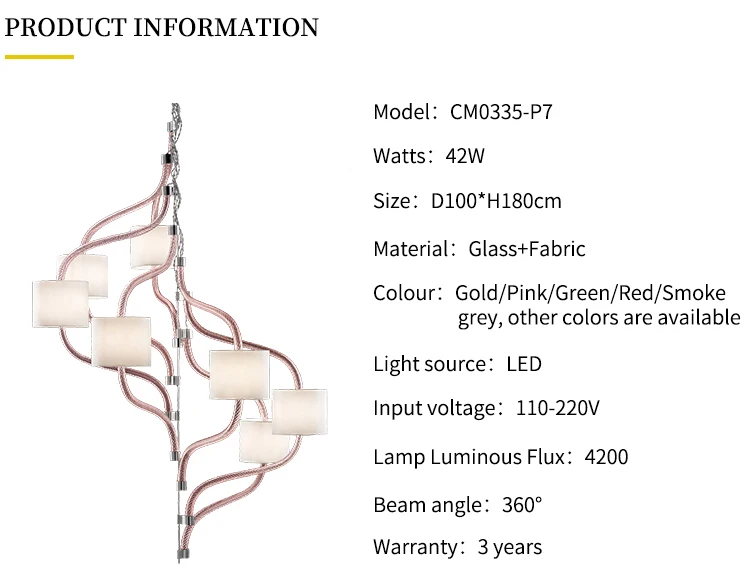 European modern design hotel decoration glass led chandelier pendant light