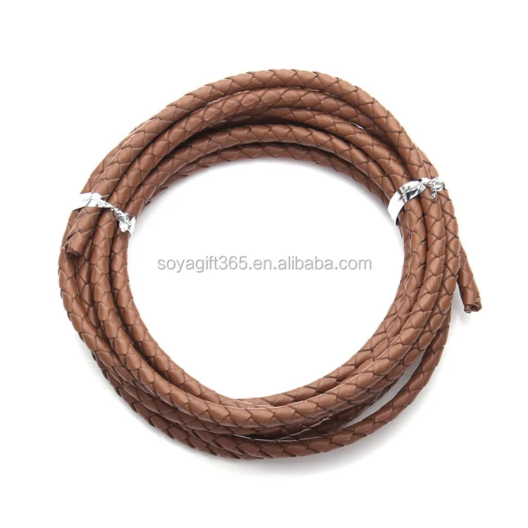 3mm/4mm Braided Genuine Leather Cord Round String For DIY Necklace Bracelet