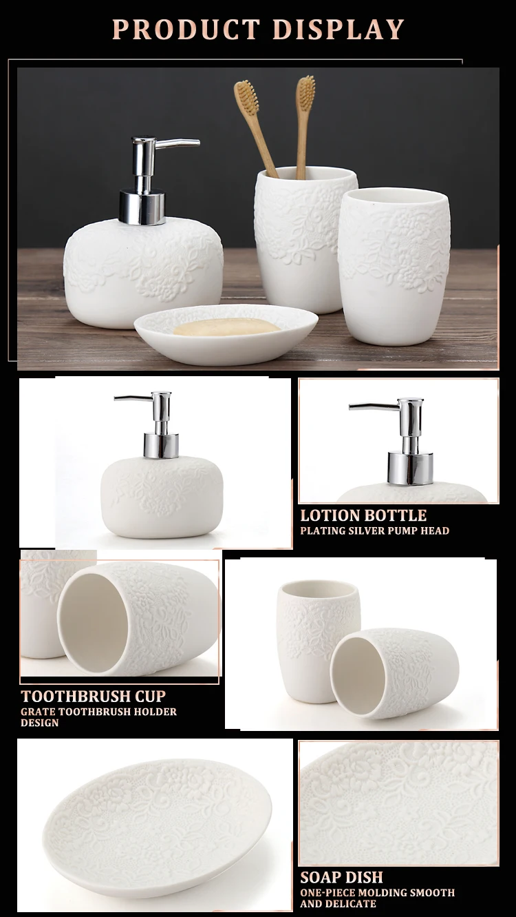 Lace Effect White Embossed Ceramic Bath Accessories Bathroom Accessory