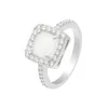 Wholesale White Opal Ring Simple design square Unisex jewelry silver diamond ring