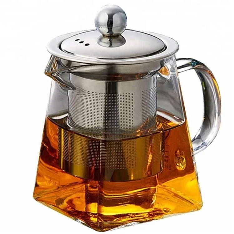
Eco-friendly transparent Square Shape Glass Teapot heat resistant glass teapot with infuser 