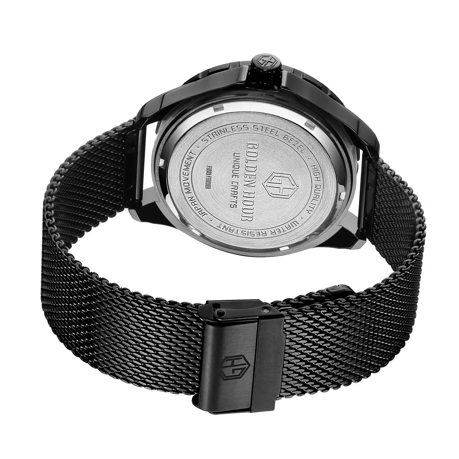 日本顶级movt石英手表不锈钢背商务周日网带手表在中国制造goldenhour