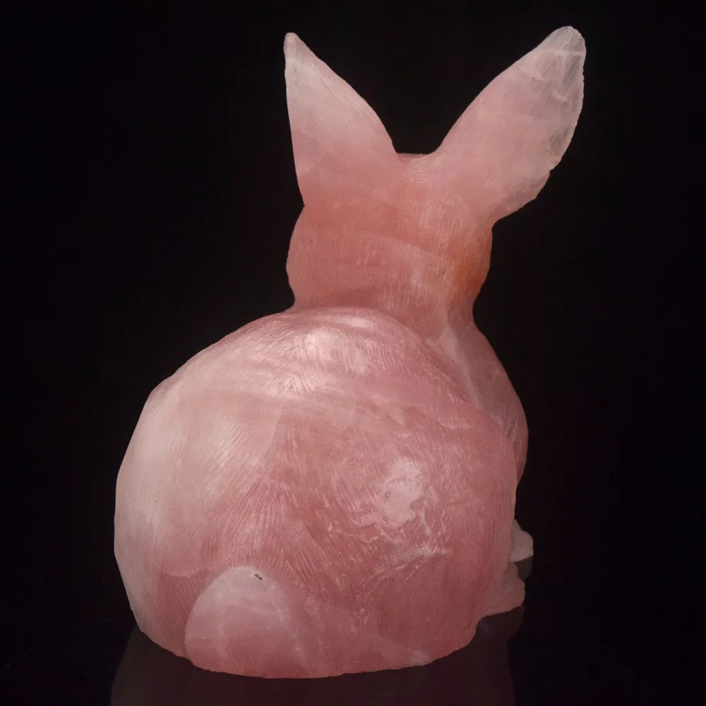 5 "天然雕刻玫瑰石英水晶兔子雕刻工艺
