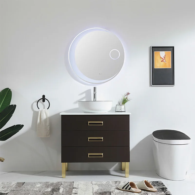 MDF standing bathroom cabinets wash basin sink lowes  bathroom  mirror with LED lights