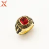 Red Stones Retro Personalized Stainless Steel Gold Plated Unique High School Class Men's Rings From The West Point