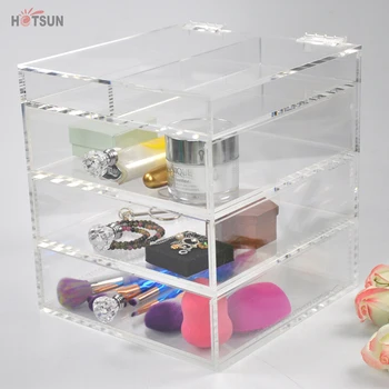 Custom Elegant 4 Tiers Draw Clear Acrylic Drawer Makeup Storage