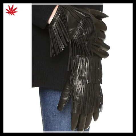 2017 ladies 's best sale style leather gloves with double tassel