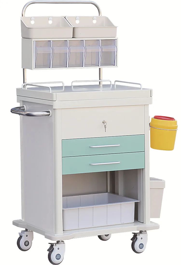 Manufacturer for ABS medical furniture ABS plastic medical trolley for anesthesia emergency trolley