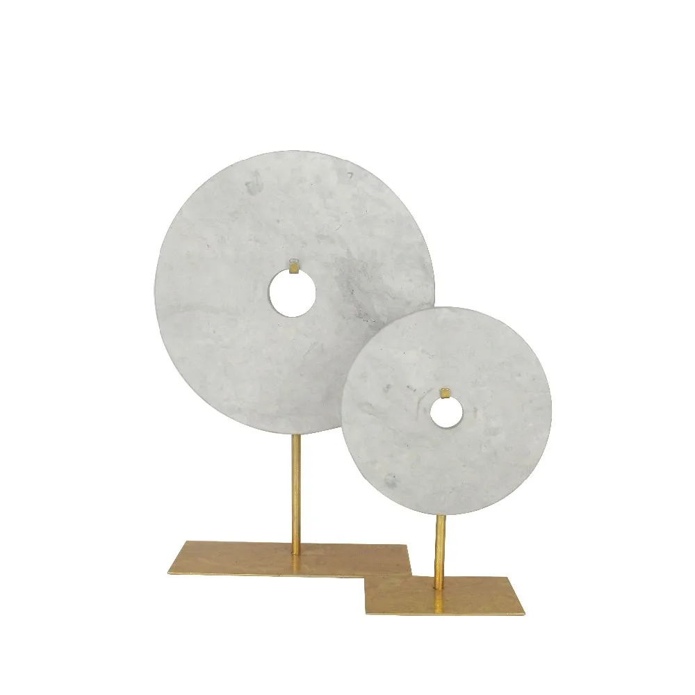 Nature White Round Marble Statues with Metal Base Table Top Sculpture Decor details