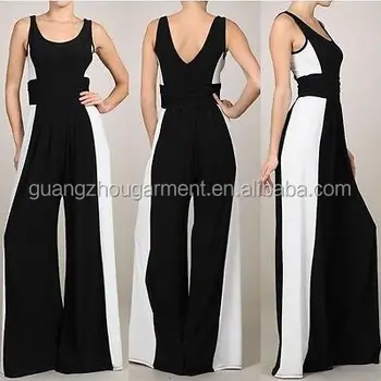 black and white wide leg jumpsuit