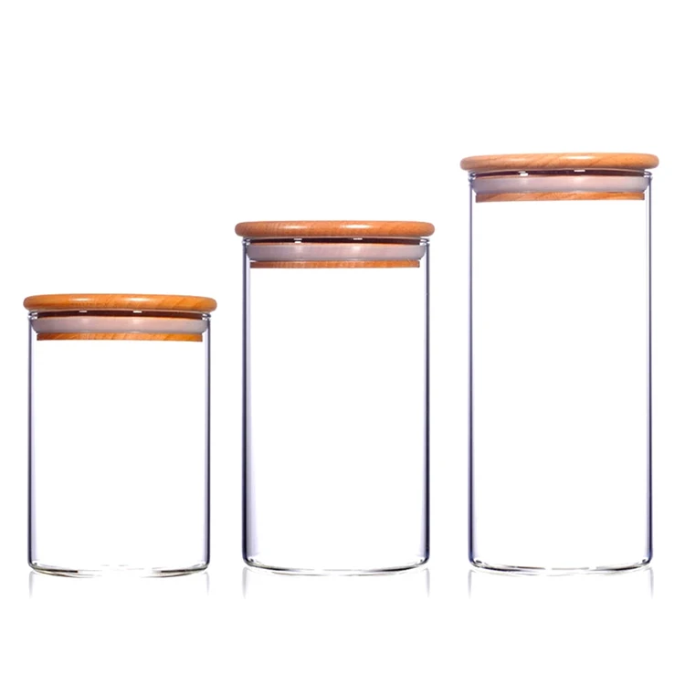 Heat Resistant Glass Jar For Spice Candle Cookie Storagejar With Wooden
