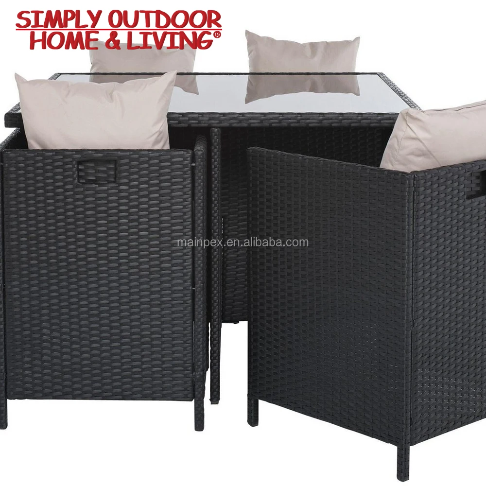 Garden Furniture Outdoor 9 Pieces Black Square Rattan Garden Furniture