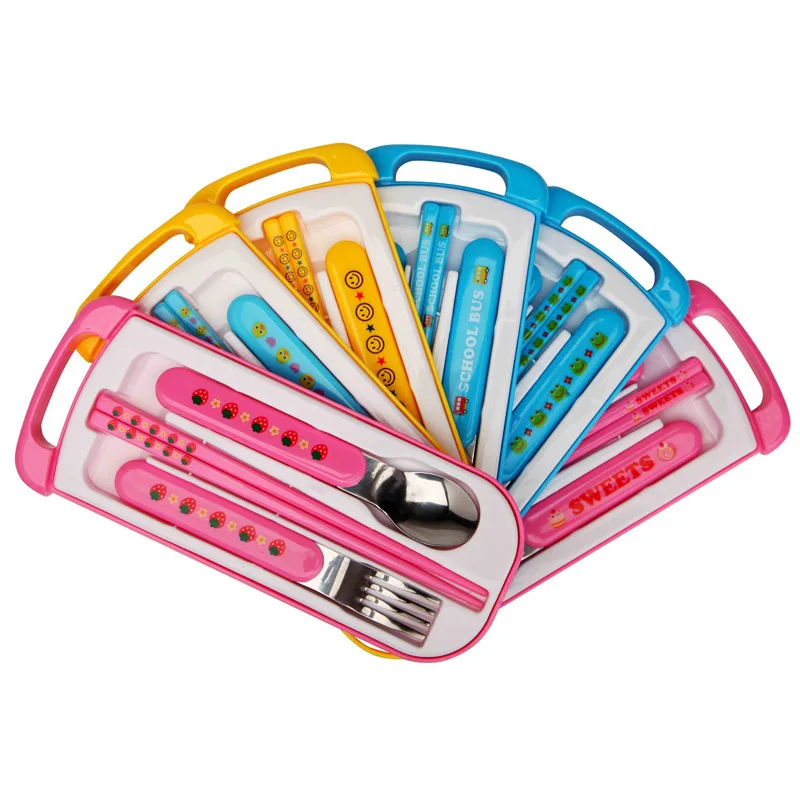 3pcs 2016 High quality Bpa Free Baby Spoon And Chopsticks And Fork Utensils Child Cutlery Feeding