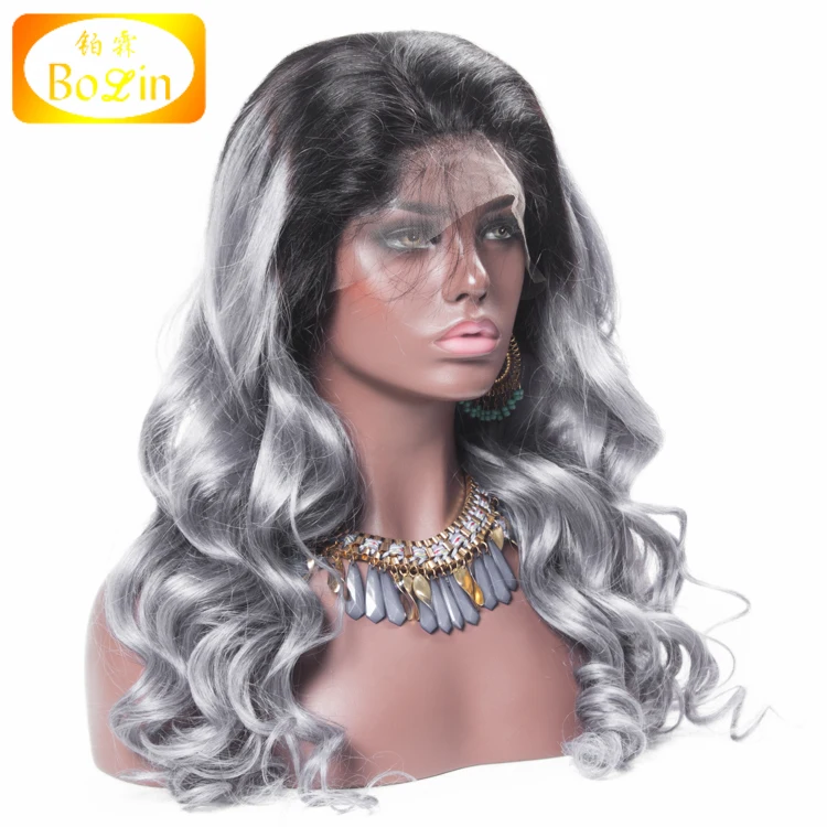 Chinese Virgin 1b/gray Hair Silk Base Full Lace Wig 100 Human Hair Wig