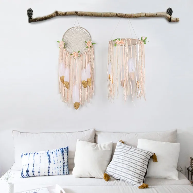 White Feather Dream Catcher with LED Light Dual Layer Dreamcatcher Wall Hanging Ornaments Ceiling Decor for Bedroom Decor Wedding Decorations Boho Chic Party Nursery Decor