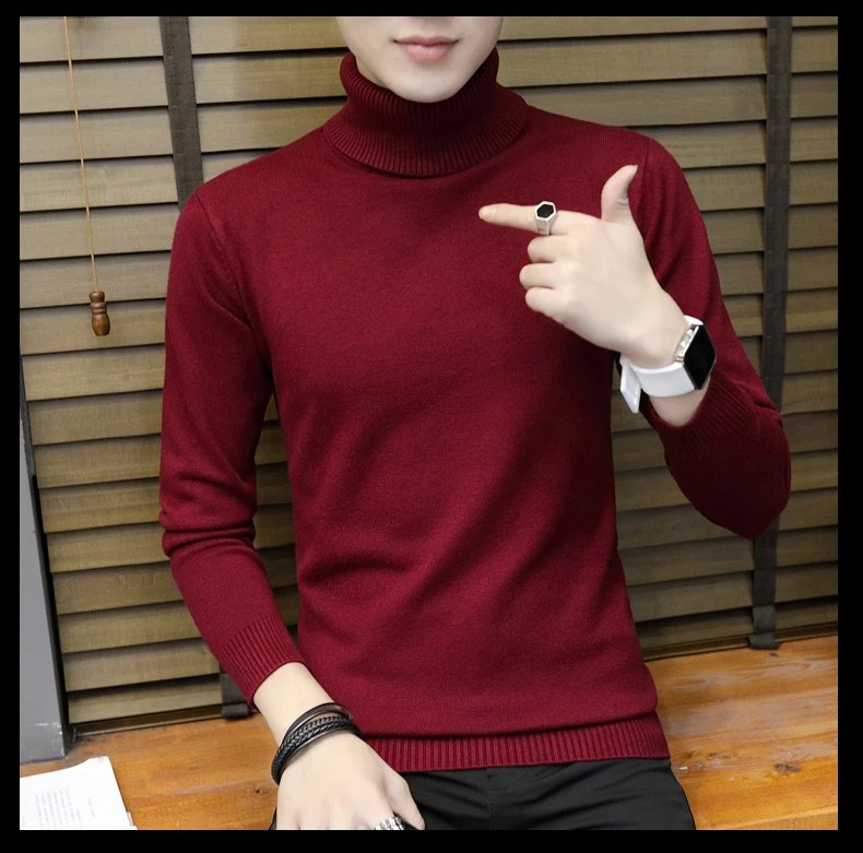 Men's Essential Knit Turtleneck Sweater Cashmere Wool Long Sleeve Roll ...