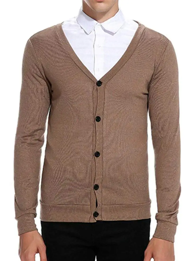 Pivaconis Mens Long Sleeve V Neck Buttons Knitted Winter Cardigan Sweater