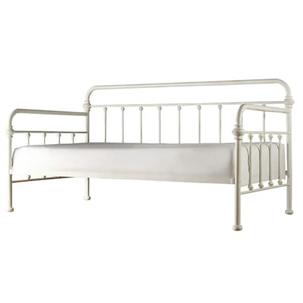 MyEasyShopping Twin size Contemporary Classic Style White Metal Daybed Bed Frame Antique Headboard French